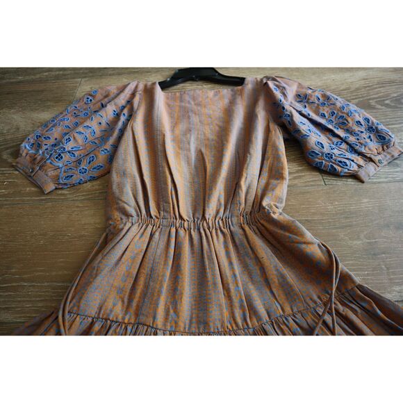 Joie Women's Sz XS Light Brown/Blue Nashua Eyelet Maxi Fit & Flare Dress - Picture 10 of 14